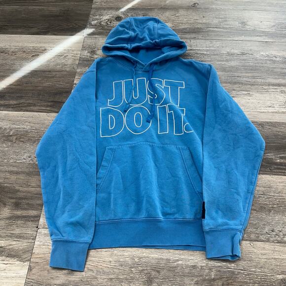 Nike Sportswear Just Do It Spellout Slogan Blue Men S Pullover Hoodie Athleisure - Picture 2 of 9